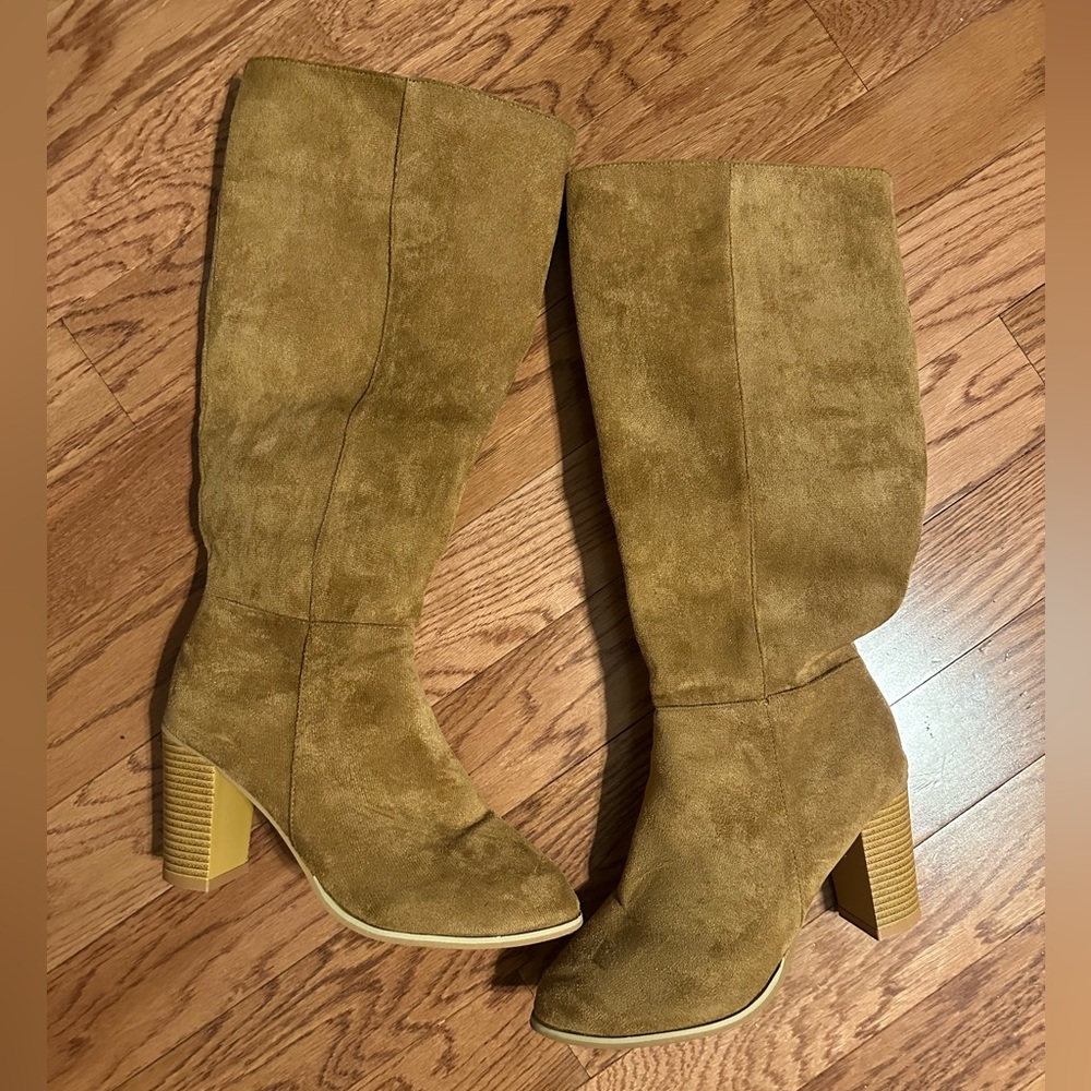 Tan Suede Knee-High Boots